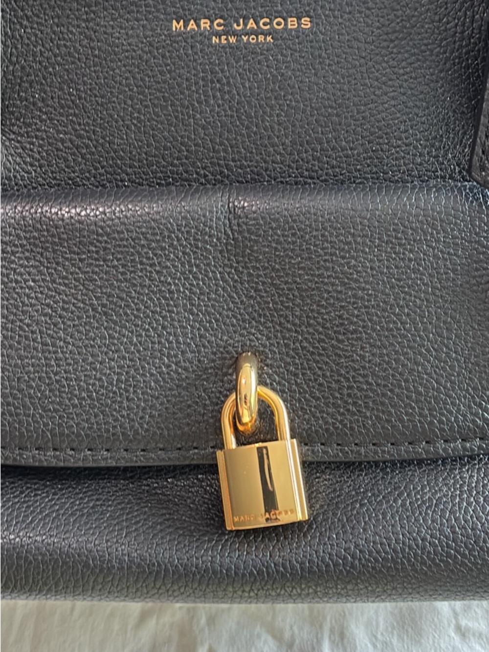 Marc Jacobs Black Pebbled Leather Satchel with Gold Padlock - Picture 2 of 6